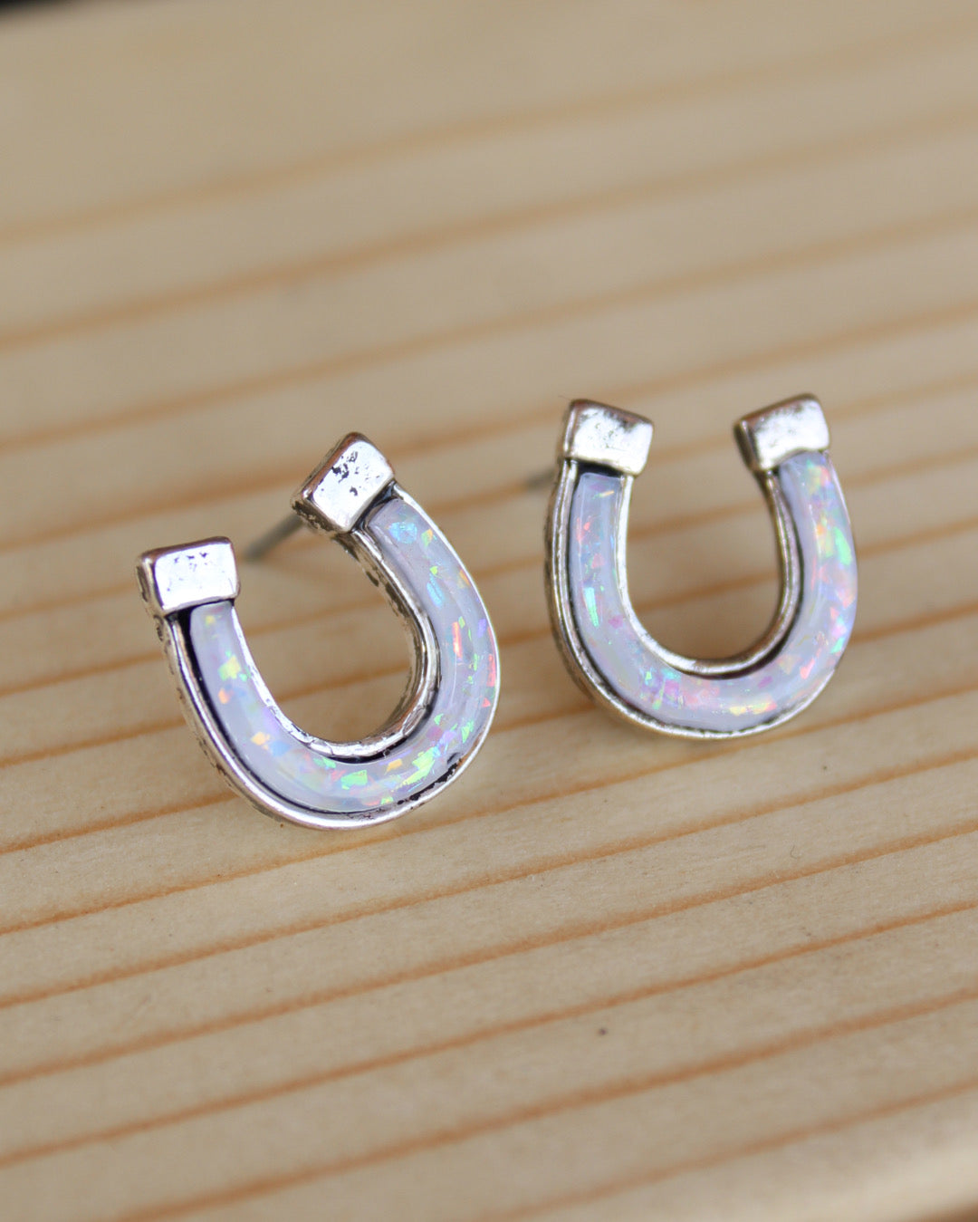 Horseshoe Stud Earrings - White