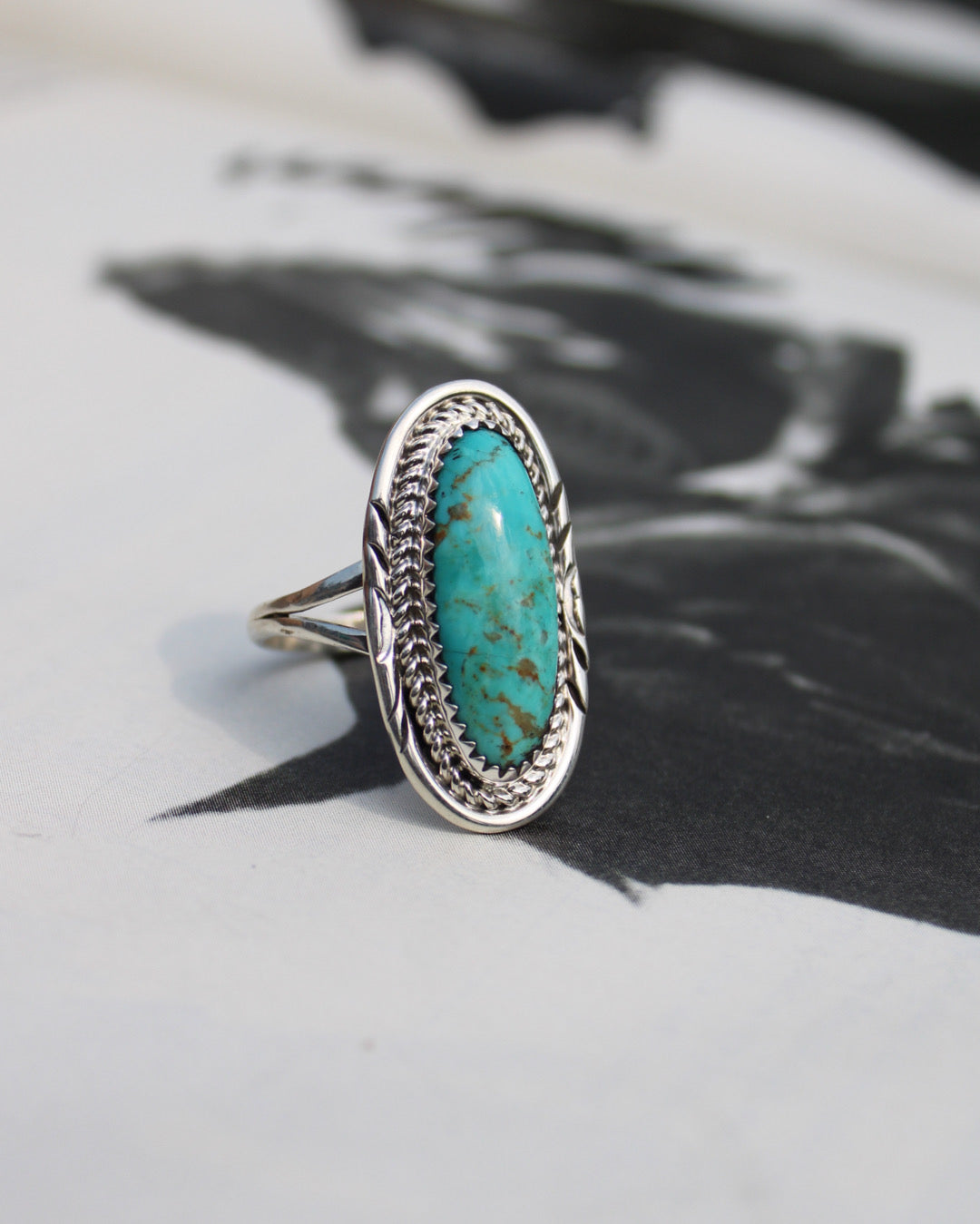 Oval Kingman Turquoise Ring - Size 8.5