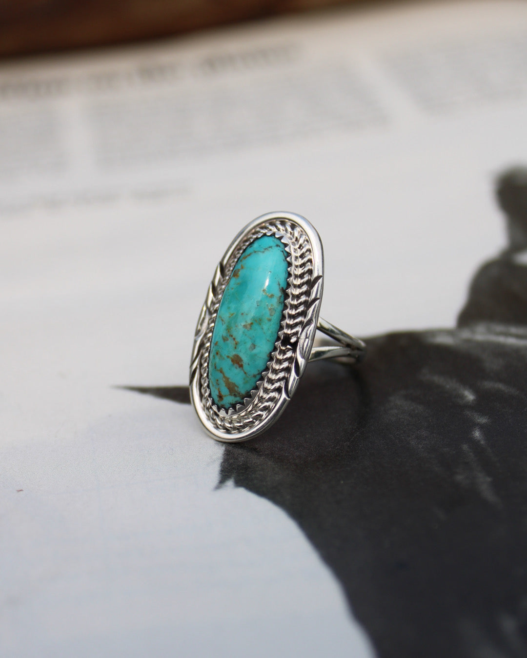 Oval Kingman Turquoise Ring - Size 8.5