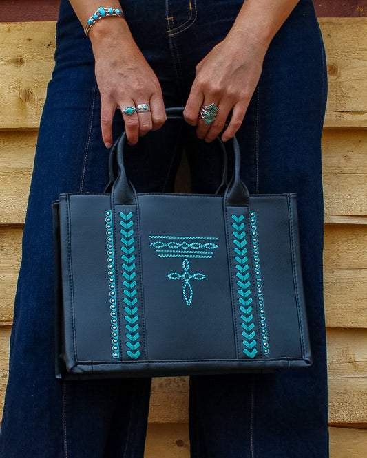 Boot Stitch Purse - Black & Turquoise - Imperfectly Perfect Boutique 