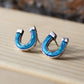 Horseshoe Stud Earrings - Blue