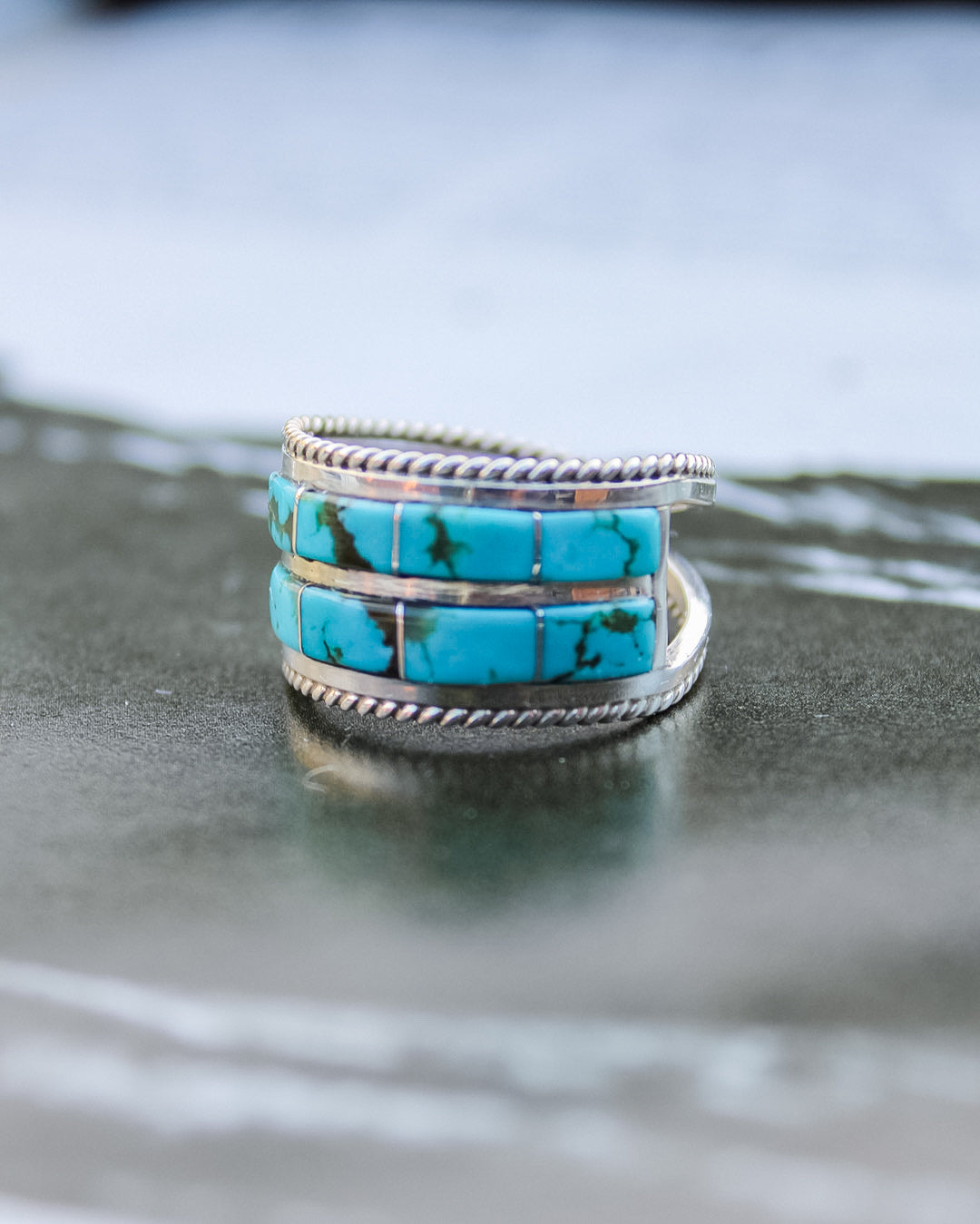 “Tularosa” Inlay Turquoise Ring - Size 8