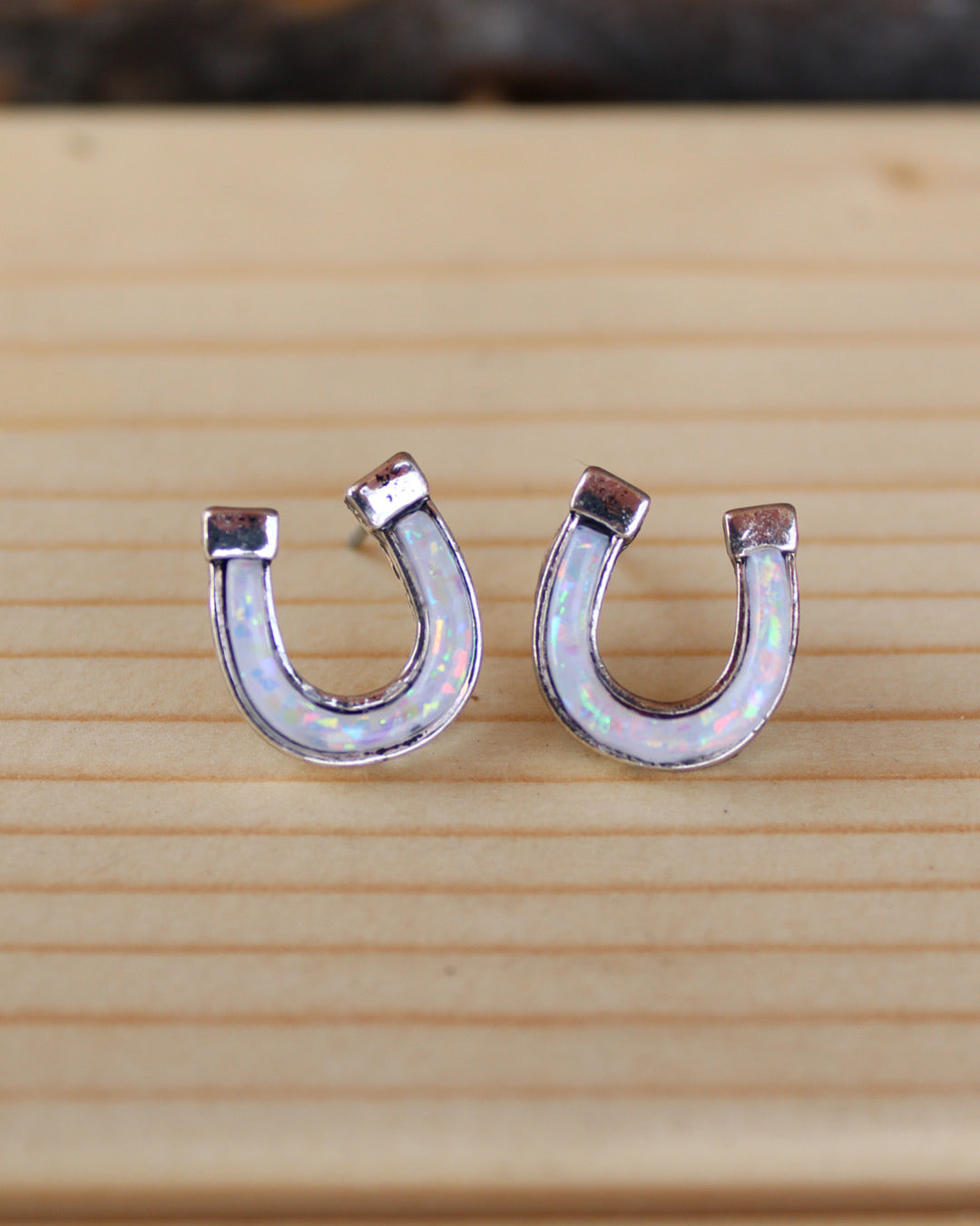 Horseshoe Stud Earrings - White