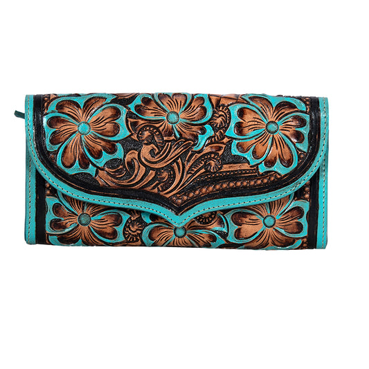 Teal Tooled Floral Wallet