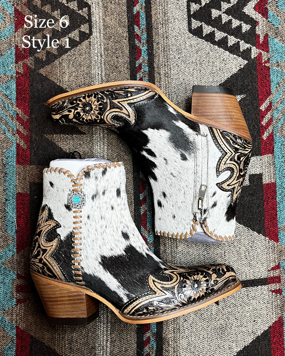 Experience the Comfort Style Macey Tooled Cowhide Booties Imperfectly Perfect Boutique