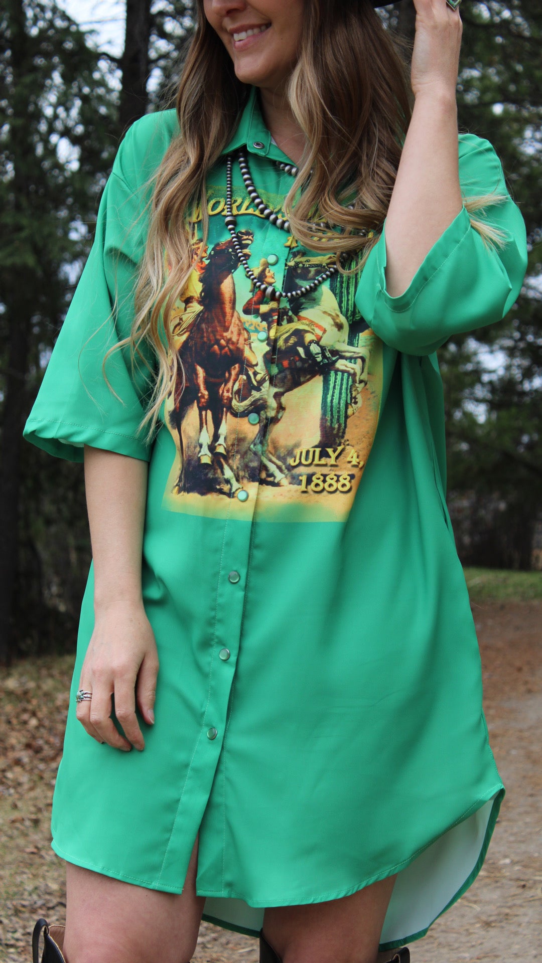 Jade Vintage Rodeo Button Down Shirt Dress - Imperfectly Perfect Boutique 