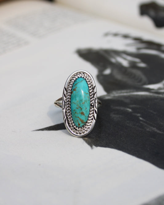 Oval Kingman Turquoise Ring - Size 8.5