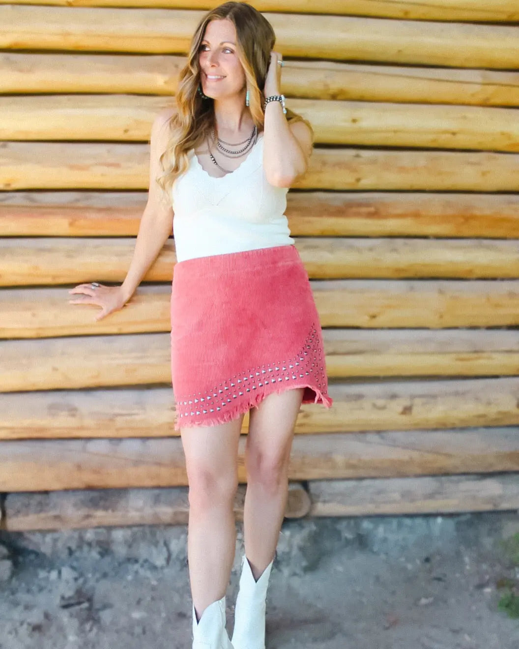 Studded Western Corduroy Skirt Pol Clothing