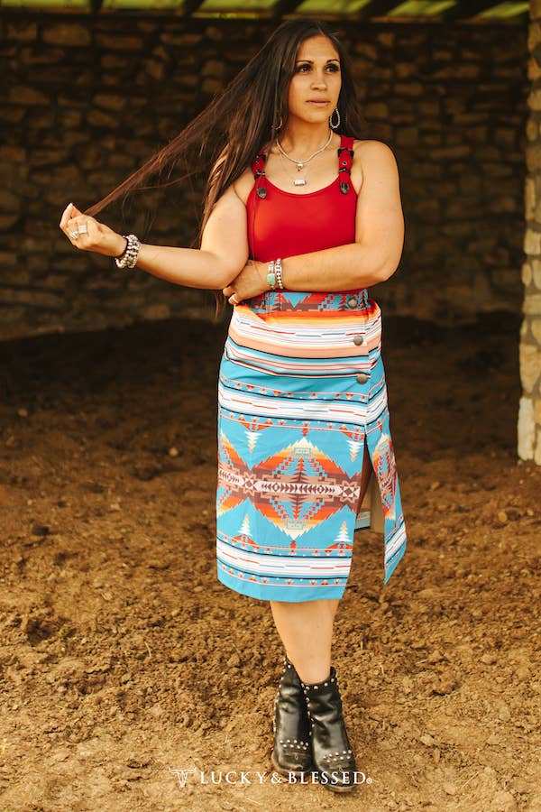 Aztec Concho Button Slit Midi Skirt - Imperfectly Perfect Boutique 