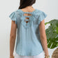 V NECK EYELET LACE BACK SHORT SLEEVE BLOUSE - Imperfectly Perfect Boutique