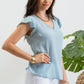 V NECK EYELET LACE BACK SHORT SLEEVE BLOUSE - Imperfectly Perfect Boutique